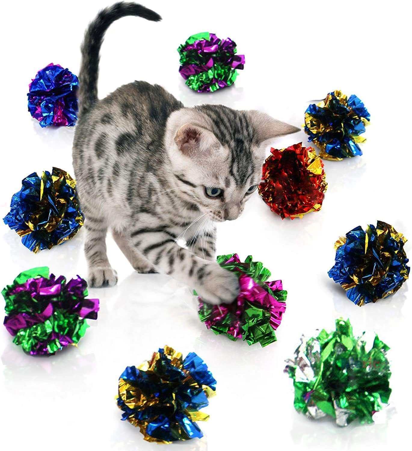 kutkutstyle Toys KUTKUT 12Pcs Crinkle Balls for Cats, Shiny and Stress Buster Crinkler, Suitable for Multiple Cats' Play, Ideal for Kittens and Grown-up Cats
